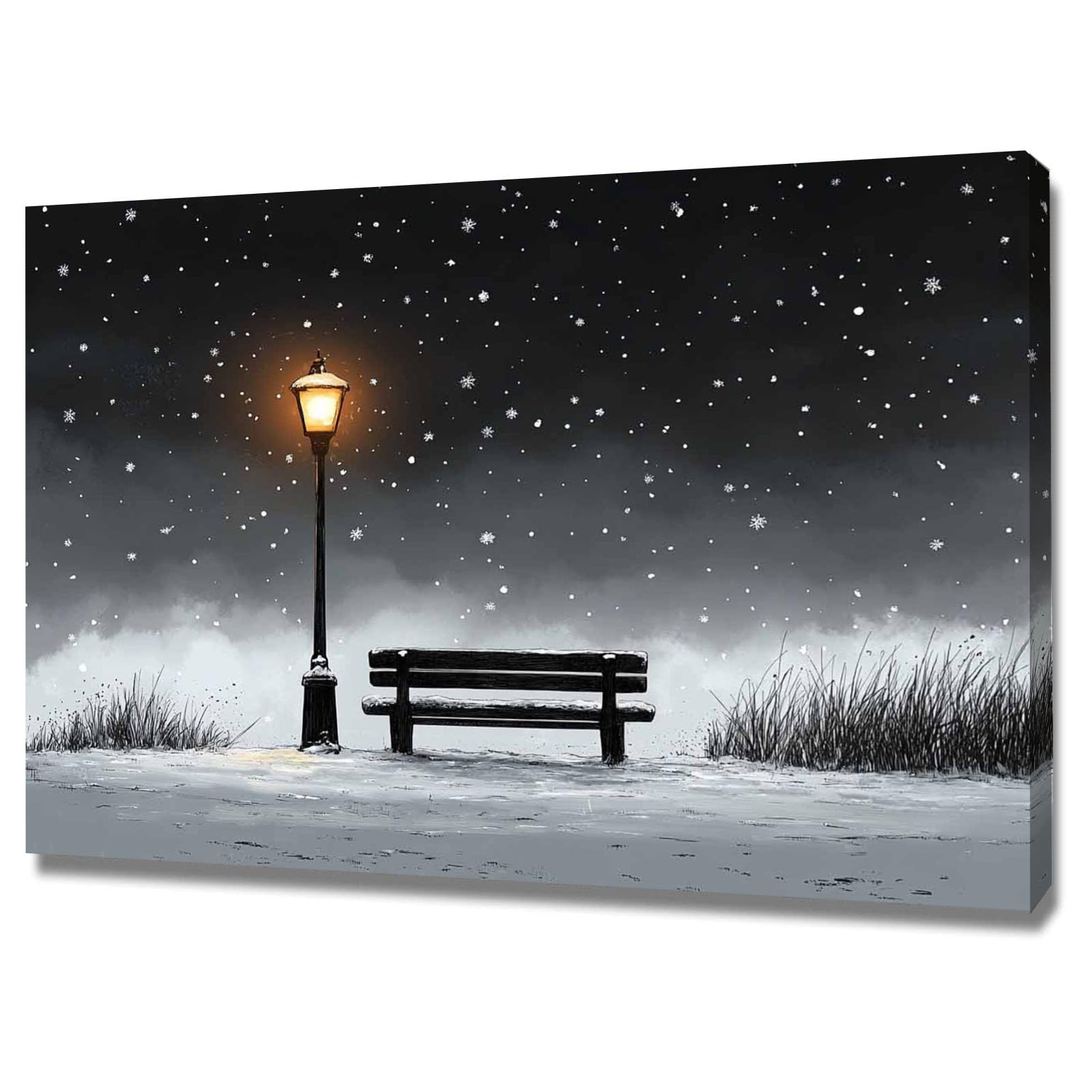 TODOAA Cuadros Salon Modernos para Dormitorios Paisaje nocturno invernal Cuadro de Lienzos Decorativo Pared Comedor Decoracion Pasillo Paisaje de invierno（Negro 15-60x90cm Enmarcado