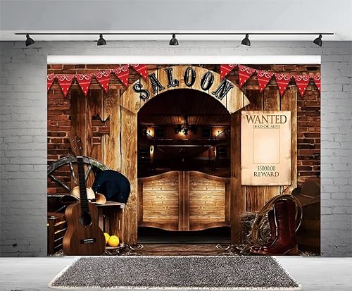 Miniatura 2 de Telón de fondo vintage de 10 x 8 pies, fondo retro de vaquero occidental, suministros para fiestas occidentales, pancarta de madera para casa de