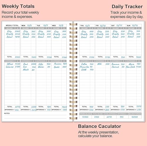 Miniatura 10 de Rastreador simple de ingresos y gastos - Libro contable de ingresos y gastos para pequeñas empresas, 60 hojas (120 páginas), libro de registro de