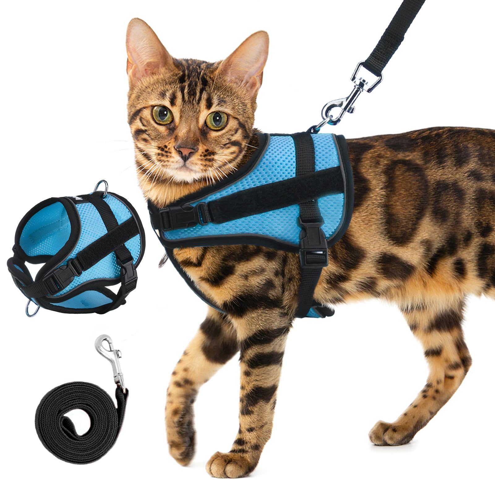 PUPTECK Cat Harness and Leash Set Escape Proof, Adjustable Reflective Kitten Jacket Easy Control, Pet Vest Harness for Cats Small Dogs Puppies Walking