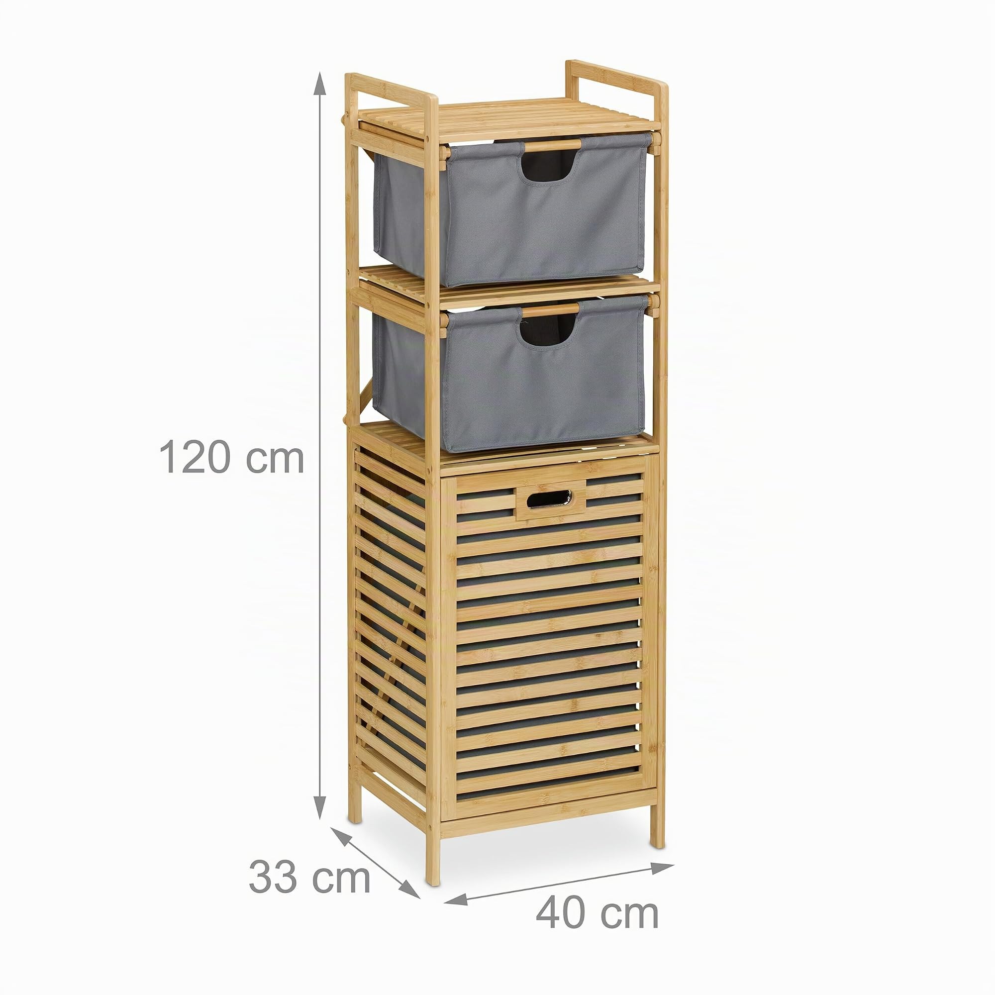 Relaxdays Scaffale Portabiancheria da Bagno, Cesto per Biancheria 30 L e 2 Cassetti, HLP: 120x40x33 cm, bambù, Naturale