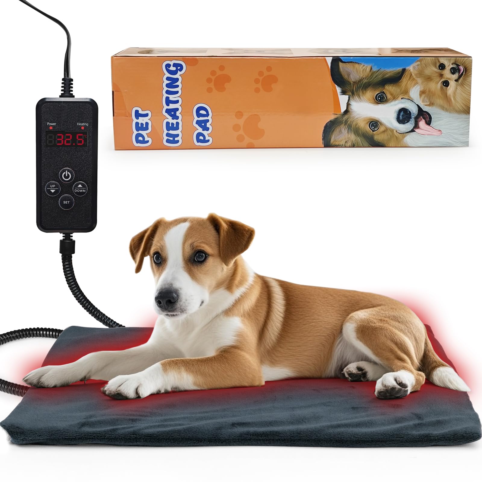 NAMOTEK Pet Heating Pad Adjustable Temperature with Timer, Waterproof Heated Mat with Chew Resistant Cord, Auto Power-Off Electric Indoor Pet Heat Pad for Dogs and Cats