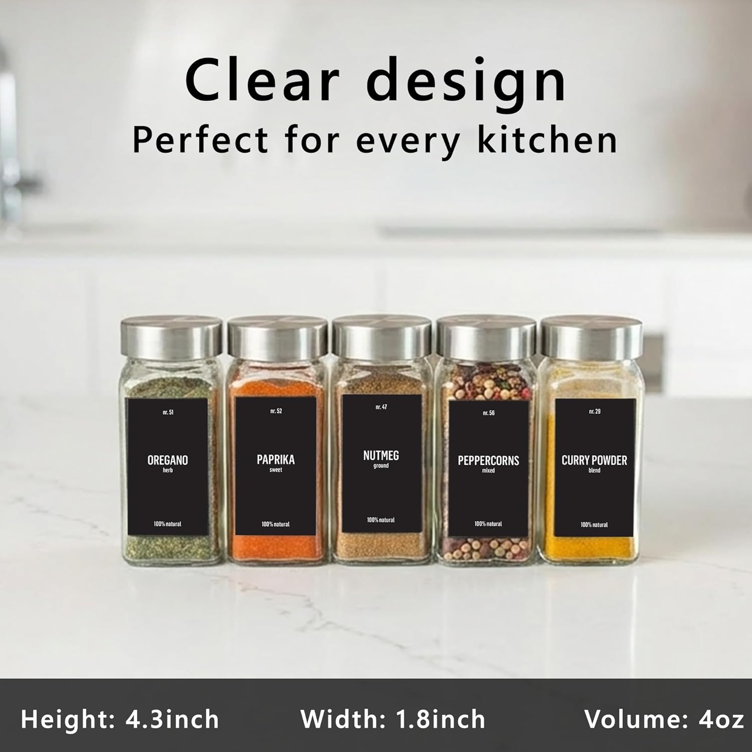 Glass Spice Jars with Label 24 x 4oz [LABELS incl] Spice Containers with 280 Labels, Shaker Lids, Funnel & Chalk Marker - Empty Herb Seasoning Containers, Small Seasoning Bottles for Herb