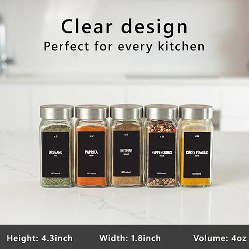 Deco haus® Lot de 24 Bocaux à Épices Carrés Hermétiques [avec Étiquettes & Saupoudreur] - Bocaux en Verre - Pot a Epices en Verre et Bois, Spice Jars - Récipients d'Épices - Pot a Epice - 2
