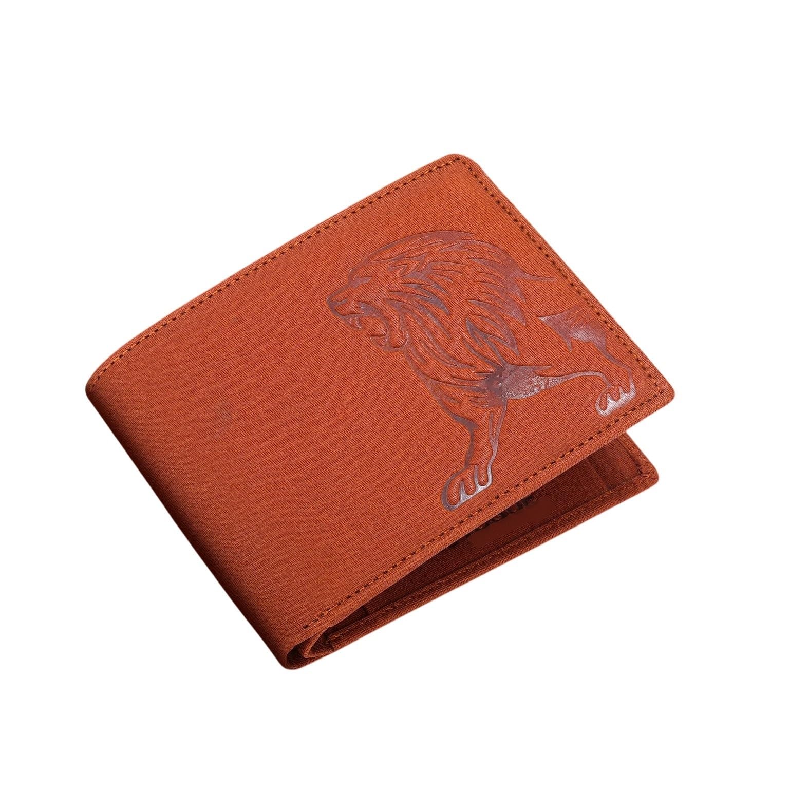 Lion Printed Wallet for Men Two Fold Wallet (Orange)-image-46