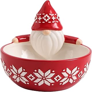 Bico Red Gnome Ceramic Candy Bowl, 17oz – Hand-Painted Holiday Treat Bow...