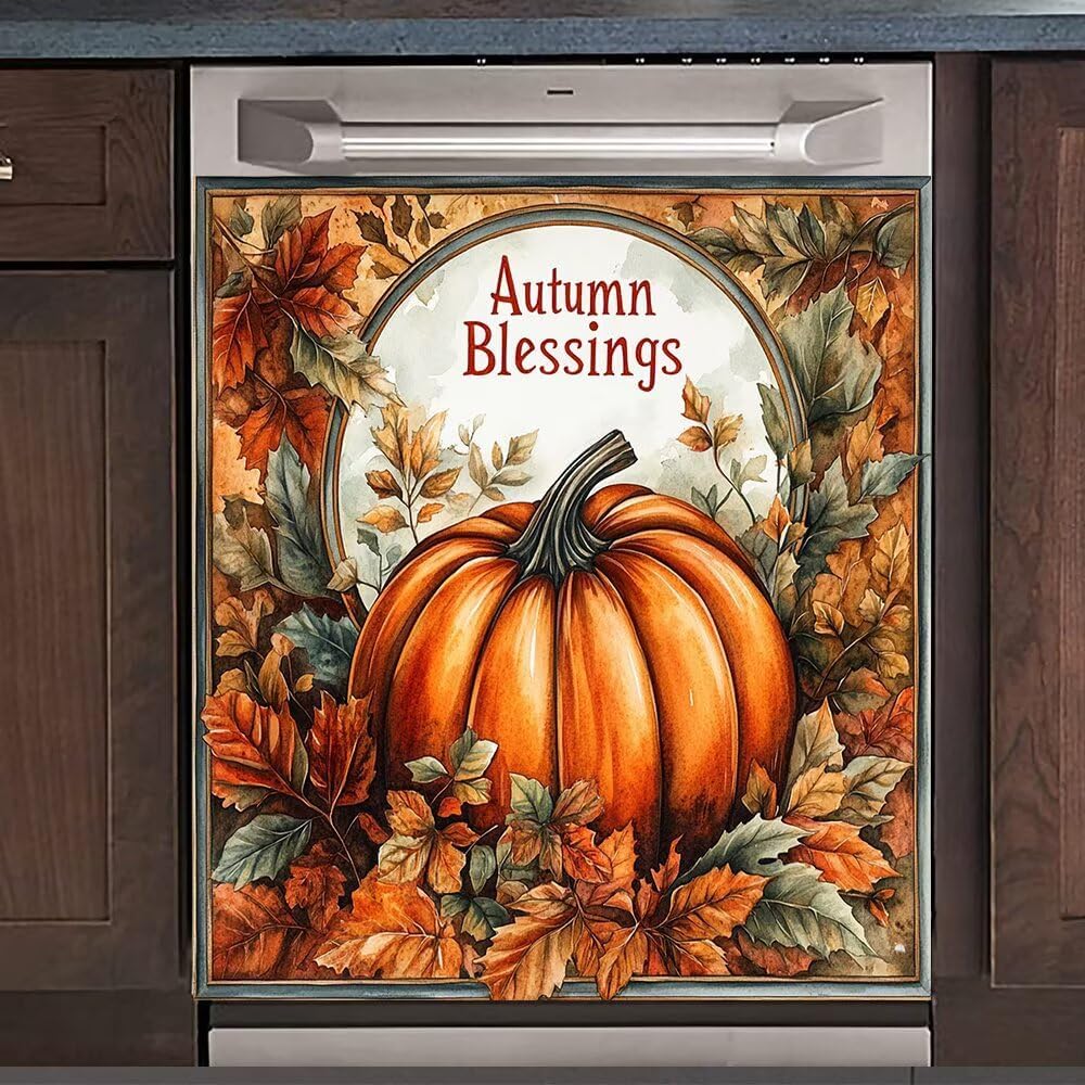 Magnetic Dishwasher Cover Pumpkin Magnet Dishwasher Panel Decal, Autumn Blessings Refrigerator Magnet Skin Cover, Thanksgiving Pumpkin Dish Washer Lid Sticker - 23x26 Magnetic