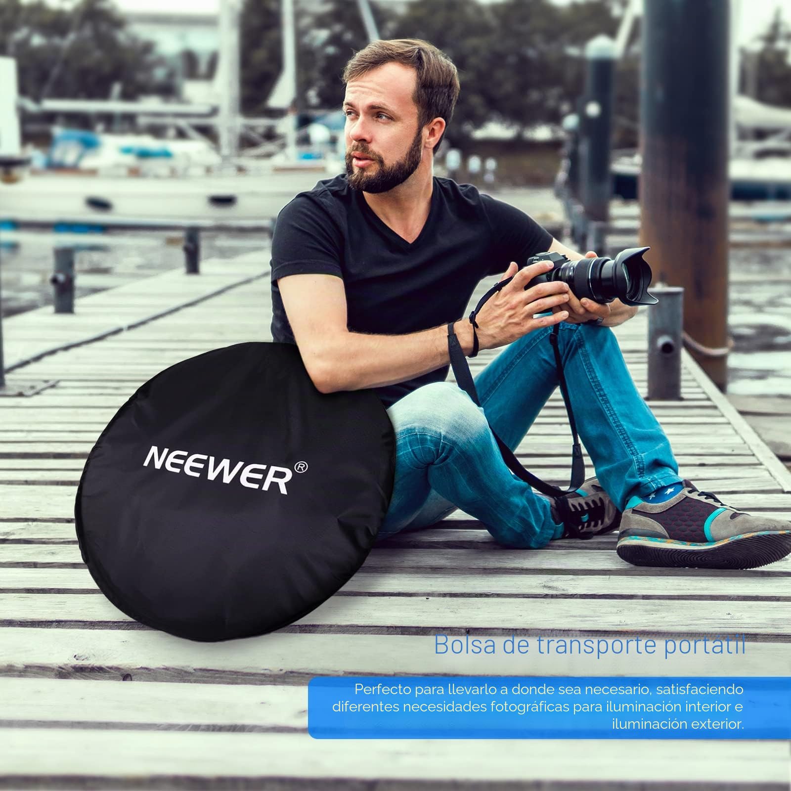 Neewer® Reflector de luz Ovalado 5 en 1, 120 x 180 cm, Plegable, Profesional, con Superficie translúcida, Plata, Negro, Oro, Blanco