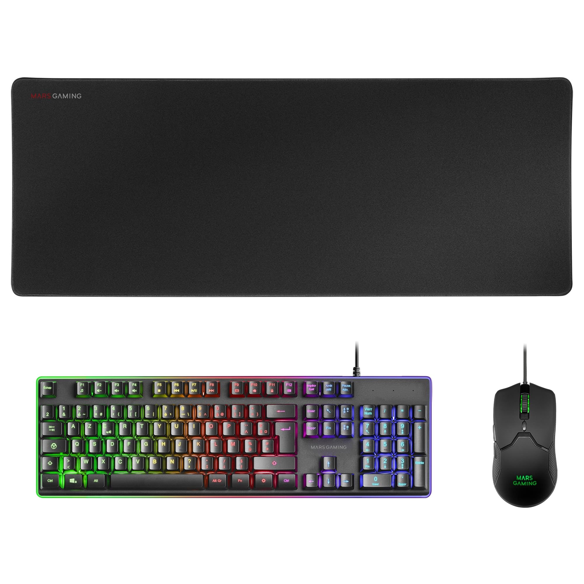 Mars Gaming MCPX, French AZERTY Layout, 3-in-1 Gaming Combo with H-MECH Backlit Keyboard, Ultralight 10000 DPI Mouse with Software and XXL Mouse Pad, Compatible with PC, PS4, PS5, Xbox, Black