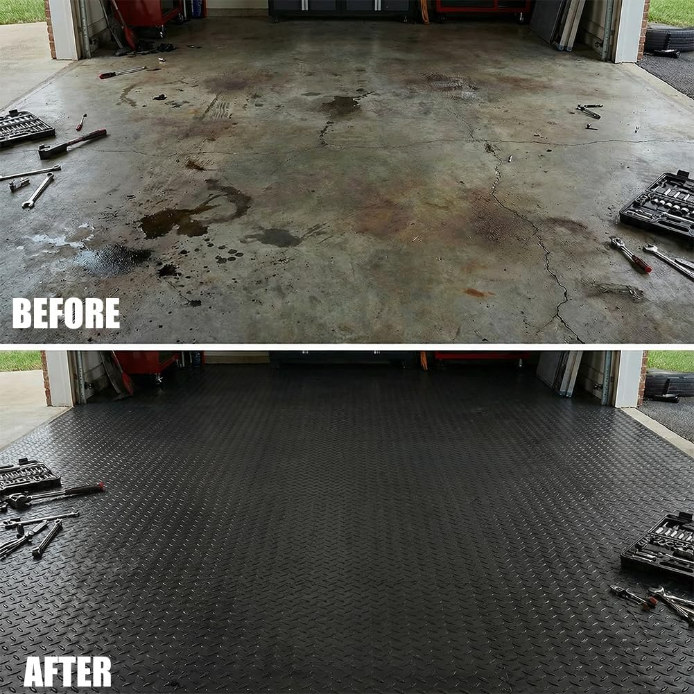 LITA Garage Floor Mat, PVC Flooring Roll Thickened Garage Mats, Heavy Duty Parking Mat Waterproof Nonslip Floor Protector for Car, Trailer, SUV, Basement, Gym (Black) (8 Feet x 12 Feet)