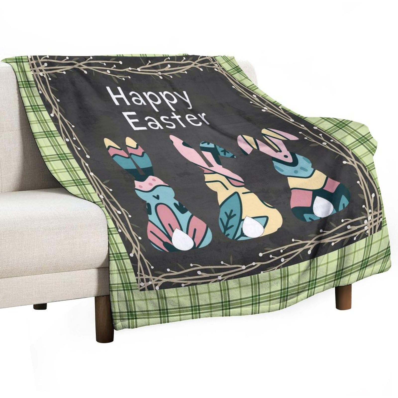 Couverture douillette motif lapin de Pâques en polaire : cadeau idéal pour fils et mari