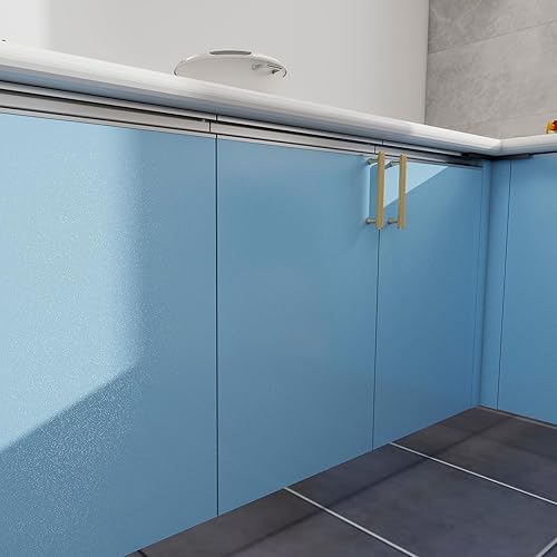 Miniatura 8 de Amiya Papel adhesivo azul brillante brillante autoadhesivo para encimeras, muebles, armarios, impermeable, extraíble, fácil de aplicar, envoltura de