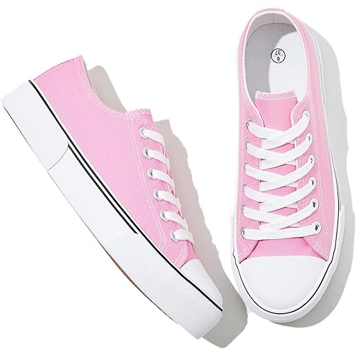 Adokoo Canvas Tennis Shoes for Women Low Top Casual White Black Sneakers for Women Lace Up Fashion Comfortable Walking Shoes