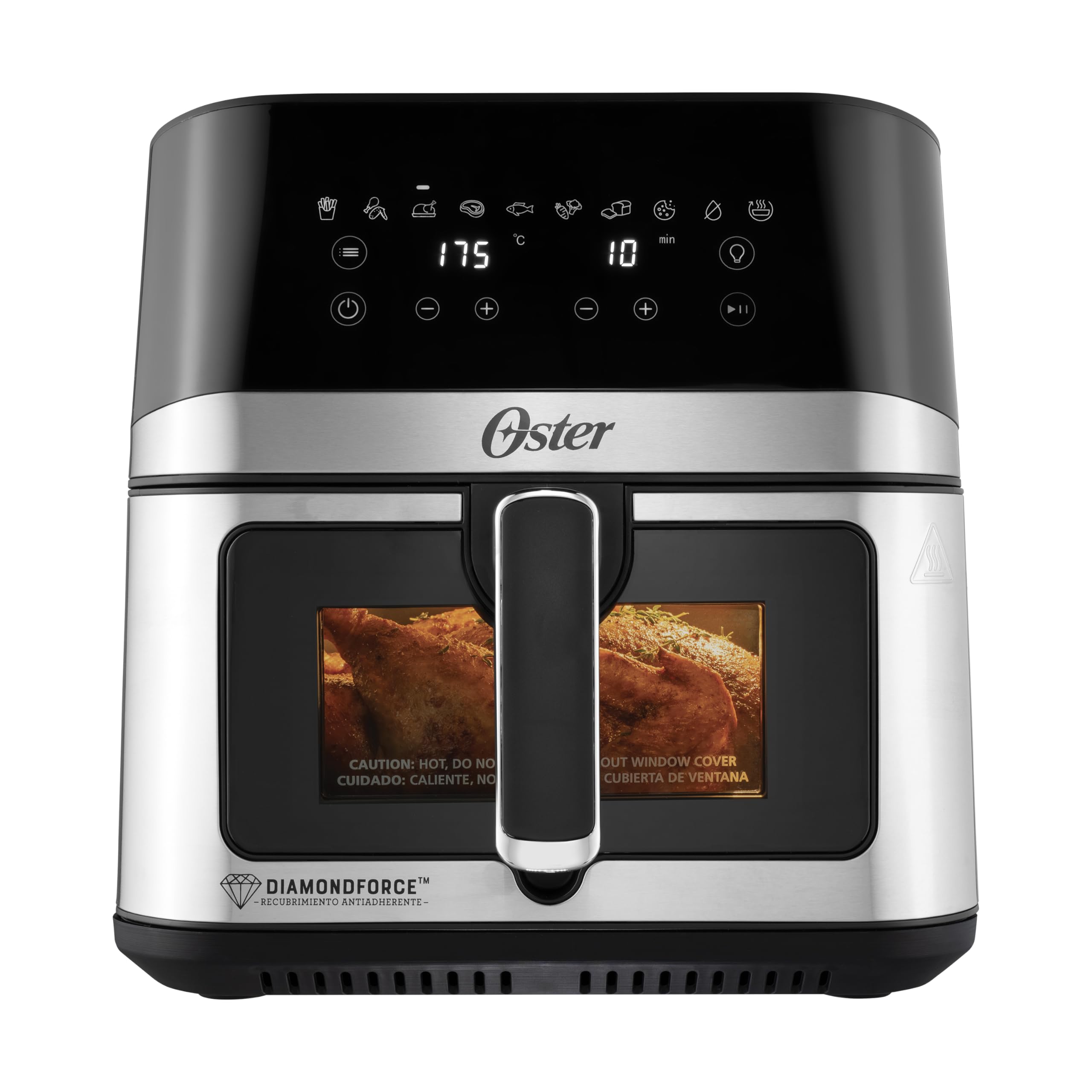 Oster® Freidora de Aire Digital XL 7.5L con Ventana y Luz Interna, Recubrimiento DiamondForce, 10 Programas Automáticos, Modelo CKSTAF75WDSSDF