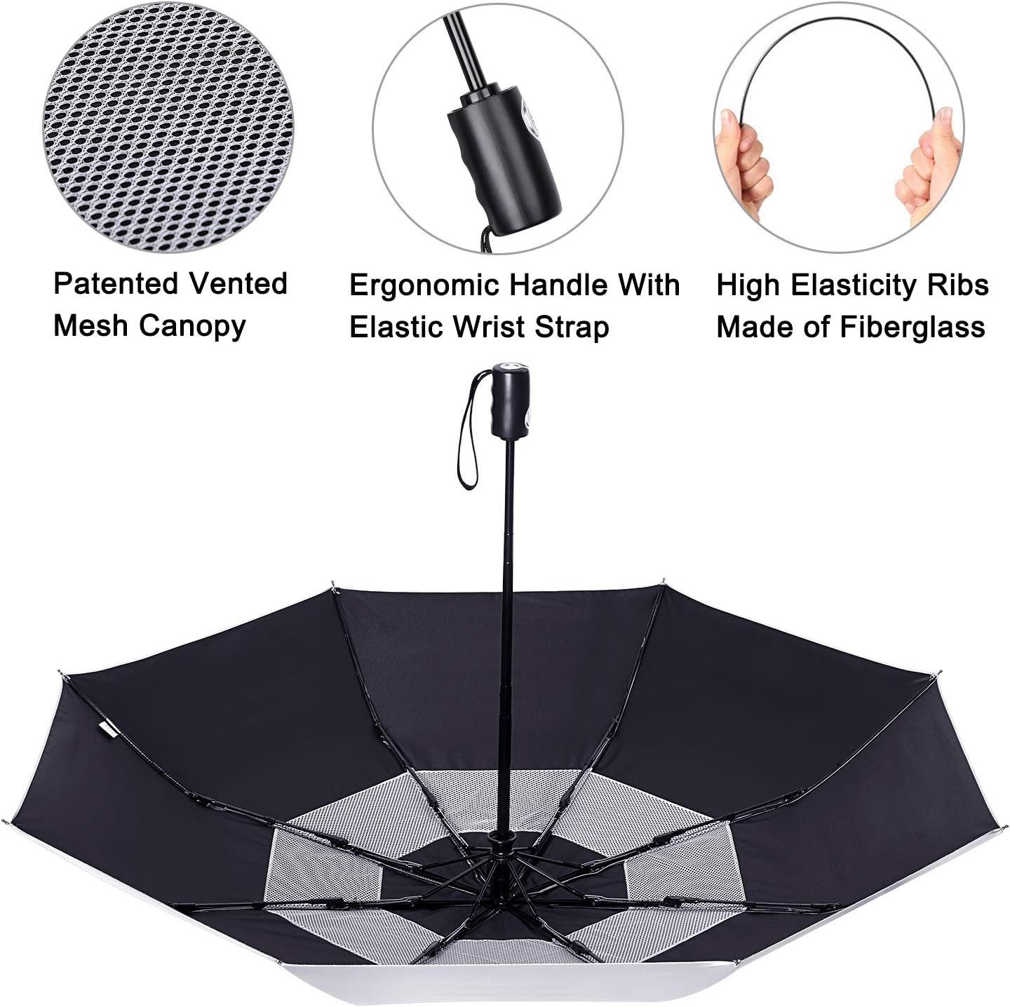 G4Free 2 Pack Compact Travel Folding Umbrella, 43 Inch Mini Umbrella & 46 Inch UV Umbrella (Black)