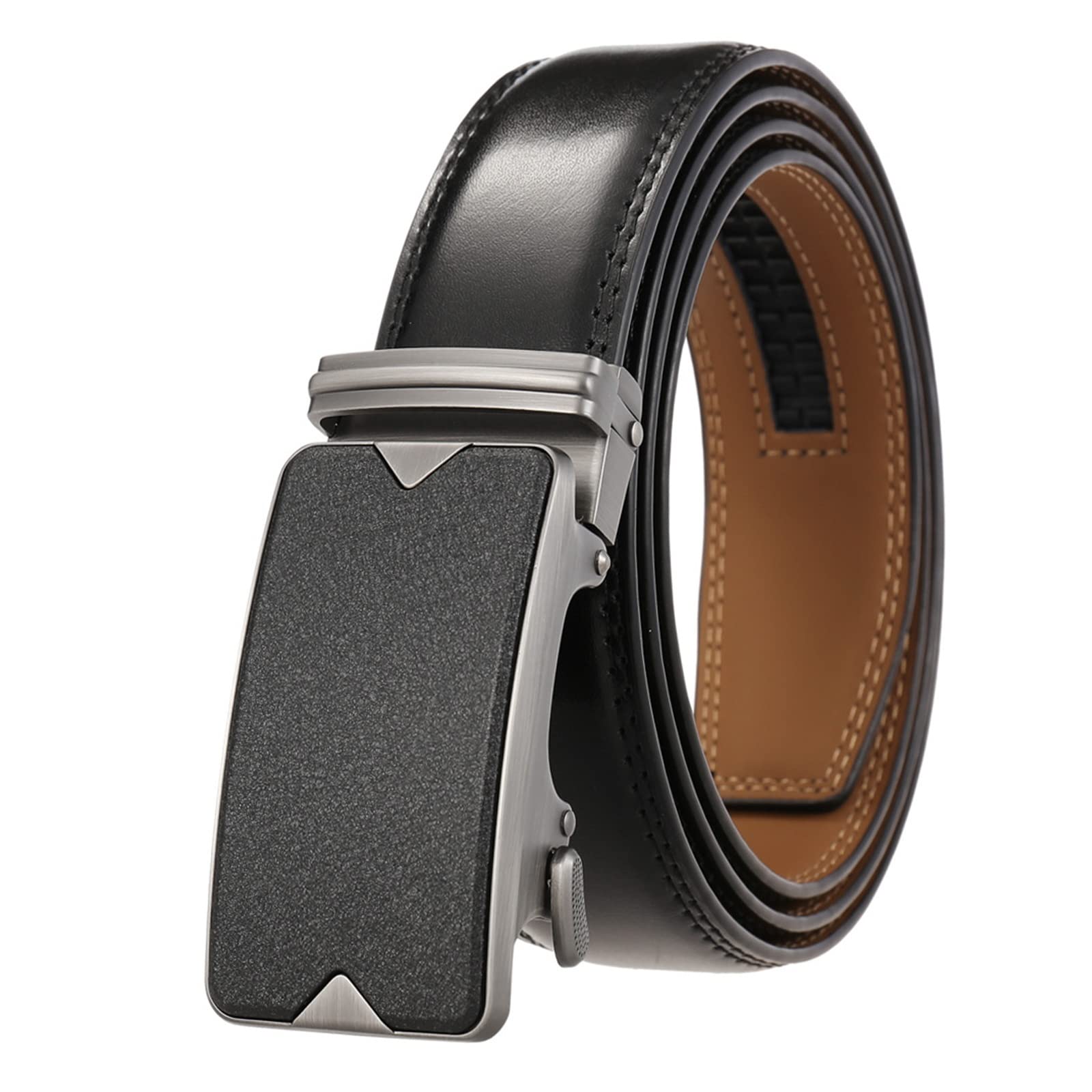 Anthoni Crown Automatic Men's Belt - Black Leather With Silver Buckle, Size 40