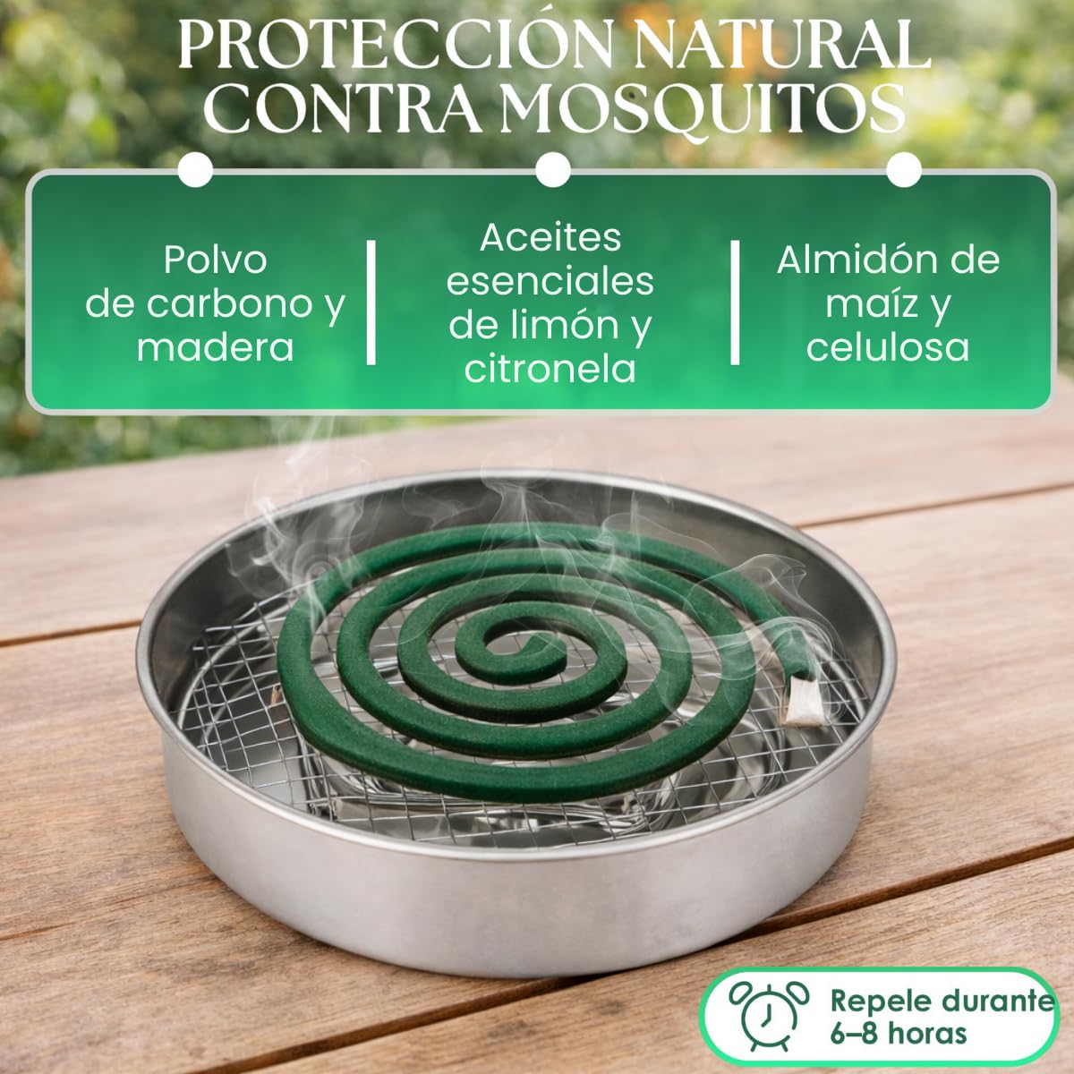Soporte Metálico con 10 Espirales Antimosquitos con Citronela y Limón, Espirales Citroela Antimosquitos, Repelente Citronela | Protección Exterior 6-8 Horas, Protección Natural, Aroma Agradable — view 3