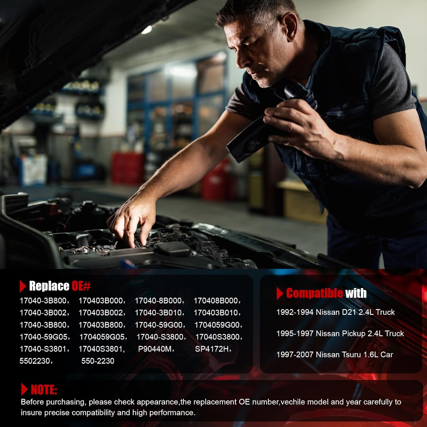 17040-8B000 Fuel Pump Moudle Assembly Compatible with Nissan D21 2.4L 1992 1993 1994,Pickup 2.4L 1995 1996 1997 Truck,Nissan Tsuru 1.6L 1997-2007 Car,Replace OE#17040-3B000 170408B000 170403B000,6 PIN - Image 2