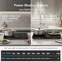 Vista 3 de Double Induction Cooktop 9 Temperature Countertop Knob Control 1800W 18 Power 2 Electric Burner Sensor Touch Timer Stove