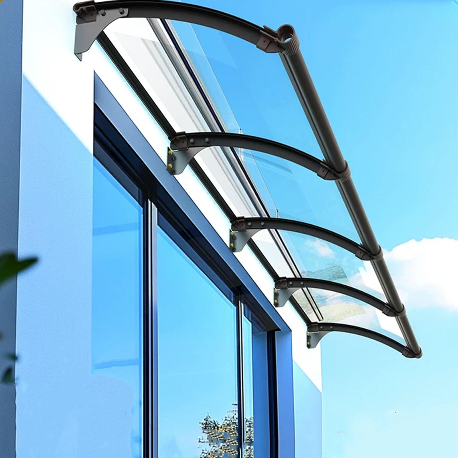 Auvent de porte d'entrée en aluminium et polycarbonate 45x290cm