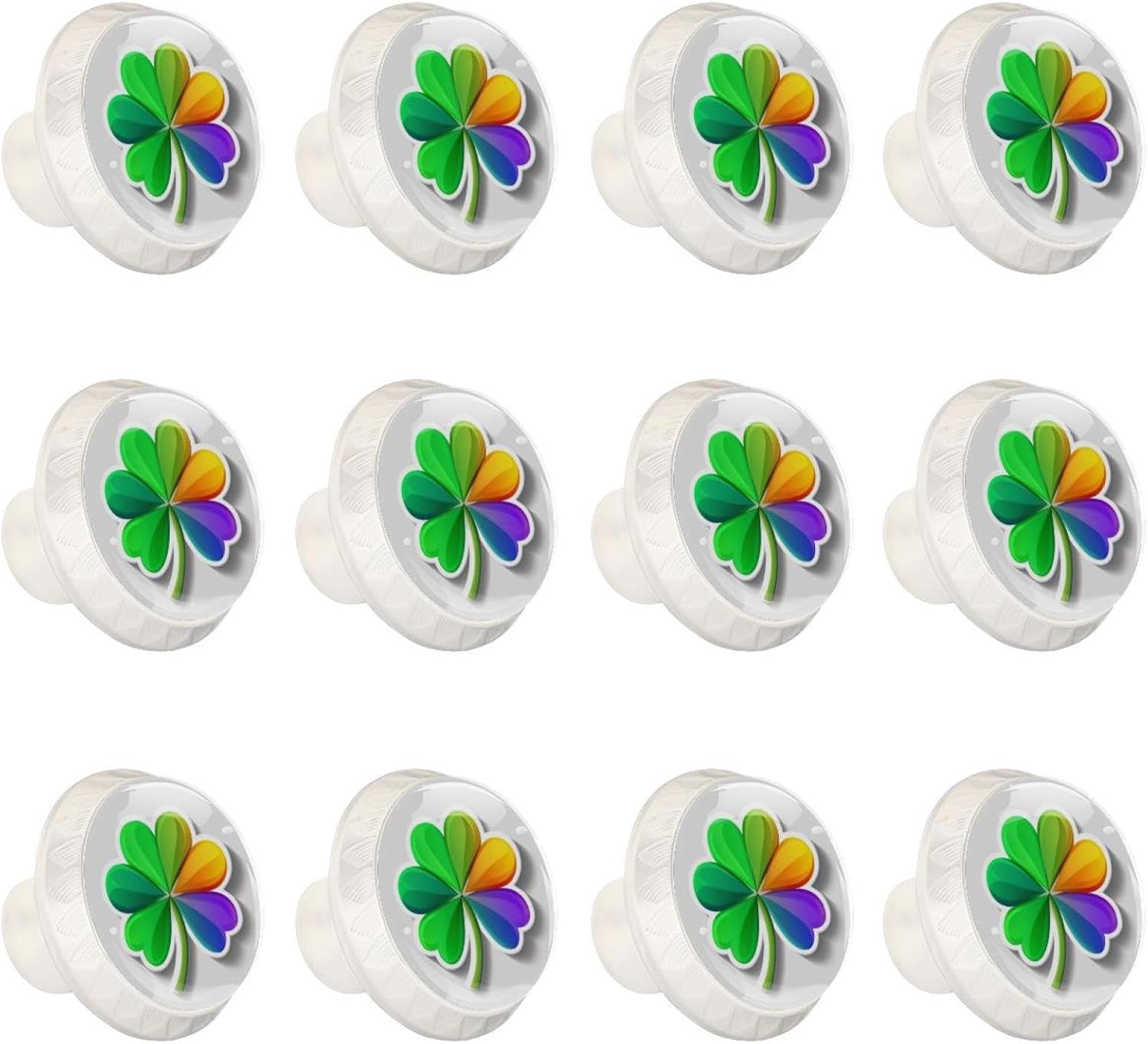 Black Rainbow Clover Printed Cabinet Knobs, Practical Drawer Knobs for Kitchen Bedroom Bathroom Decoration