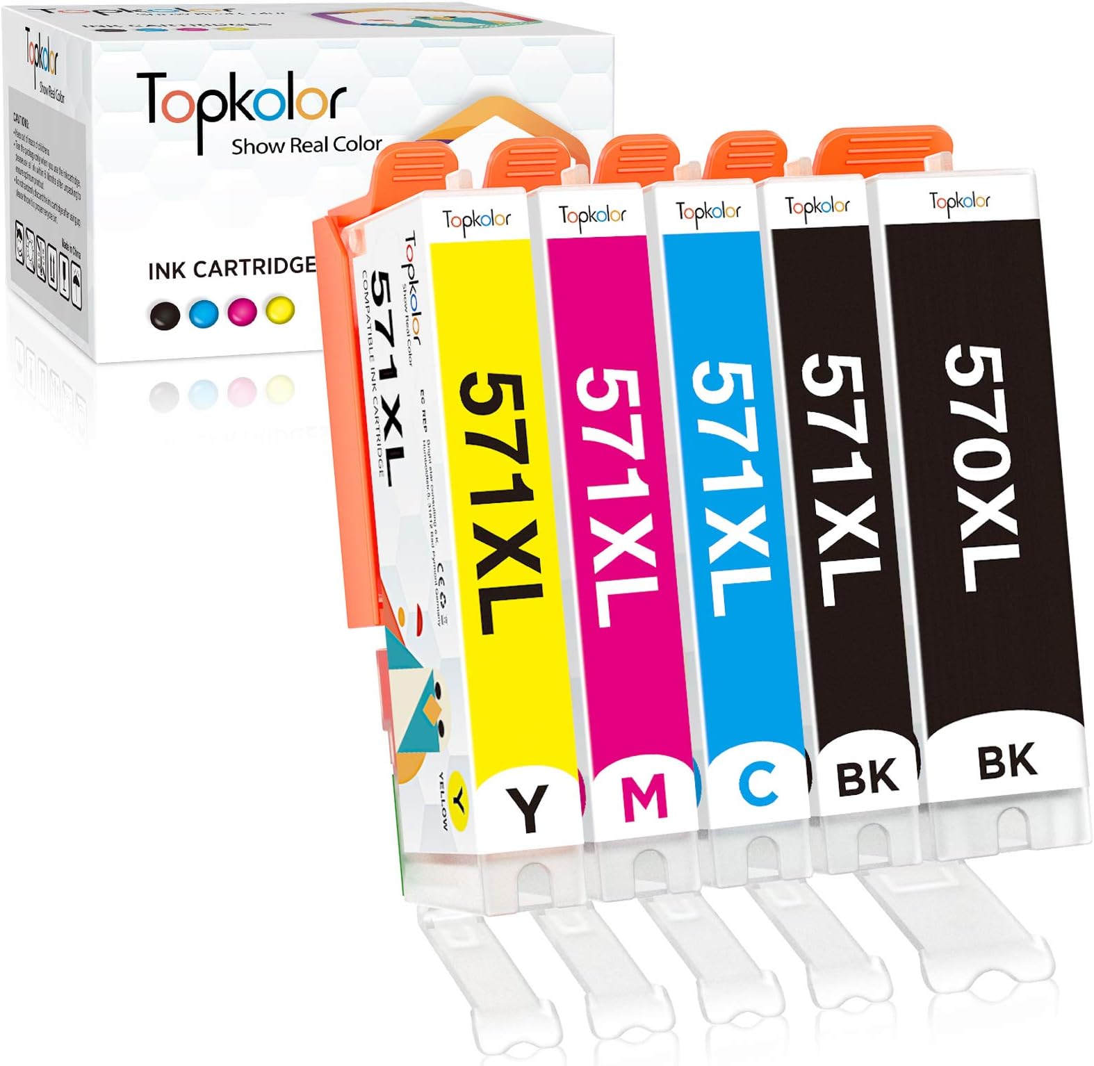 Topkolor 5-Pack Compatible for Canon 570 571 Ink Cartridges PGI-570 CLI-571 XL for Canon PIXMA MG5750 TS5050 TS5051 MG6851 MG6850 MG5700 MG5751 MG5753 MG6852 Printer