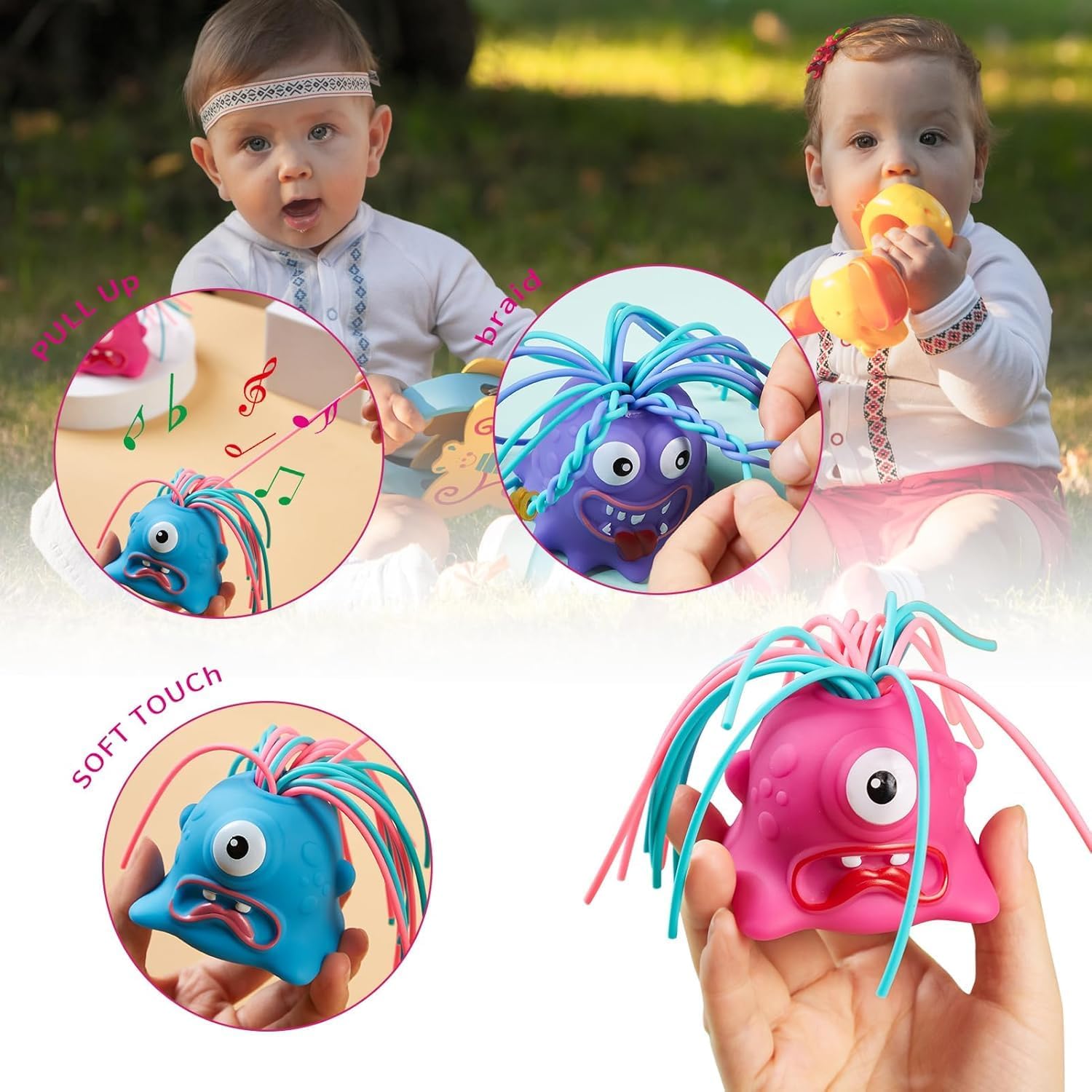 4PCS Fun Hair Pulling Fidget Screaming Monster Toys, Anti Anxiety.Venting Novelty Toys, Different Screams Made by Hair Pulling.