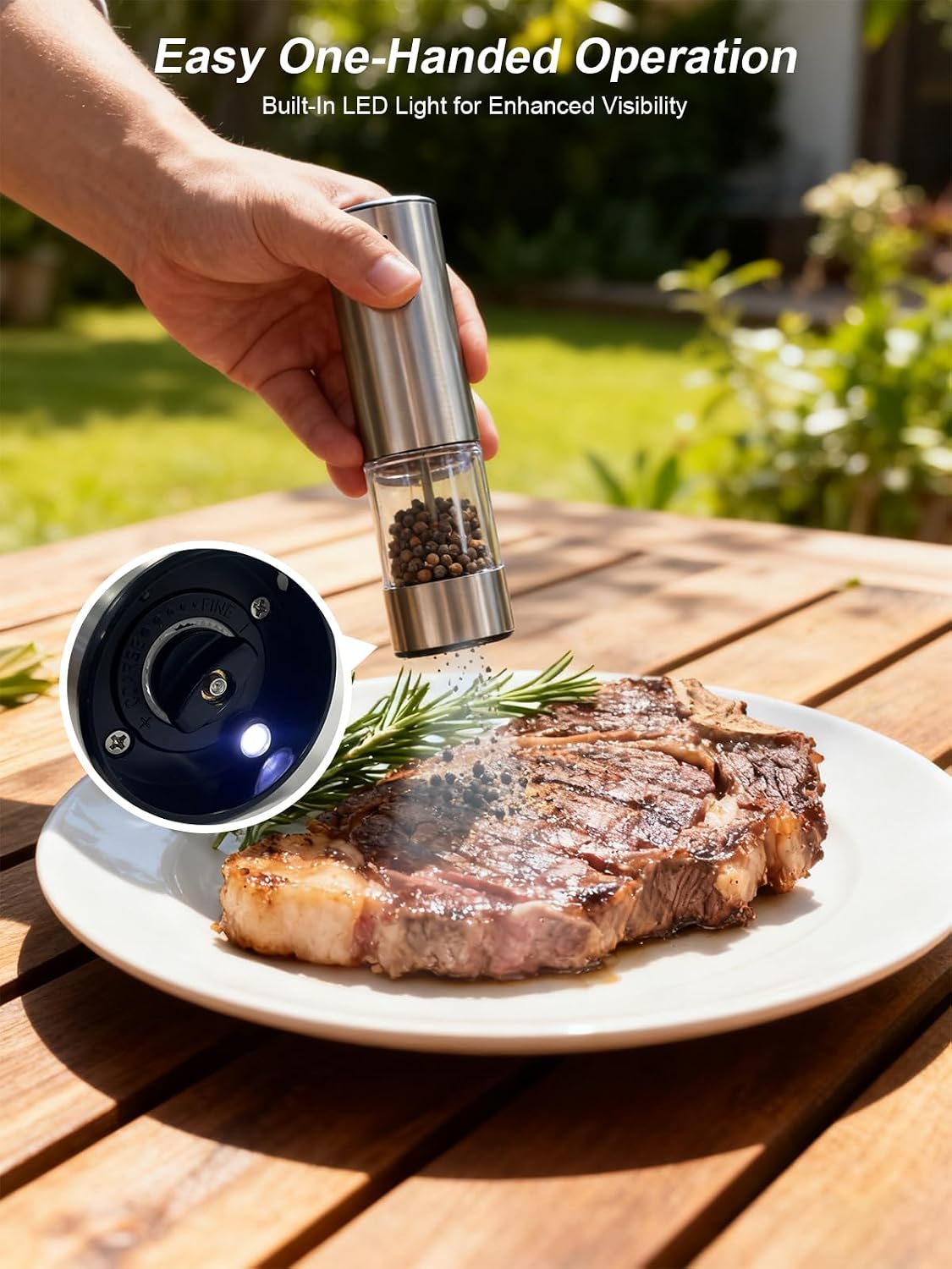 Electric Salt and Pepper Grinder Set, Rechargeable Salt and Pepper Shakers Stainless Steel with Type-C charging cable, Adjustable Coarseness, Easy Filling Larger Capacity with Led for Home Kitchen