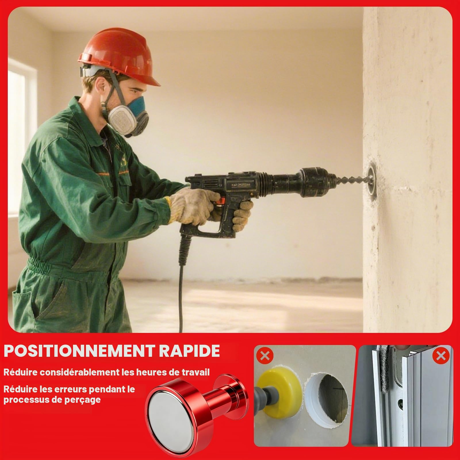 Aimant Neodyme Puissant pour Détection de Rail Placo, Aimant pour Placo Puissant Detecteur de Rail et Montant dans Cloison, Outil Ideal pour Gypsum Board Installers, Electricians, Plumbers, etc.