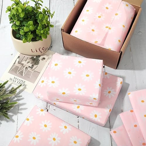 Miniatura 4 de JarThenaAMCS 100 hojas de papel de seda de margarita rosa, papel de regalo floral bohemio, papel de arte de flores para manualidades, boda,