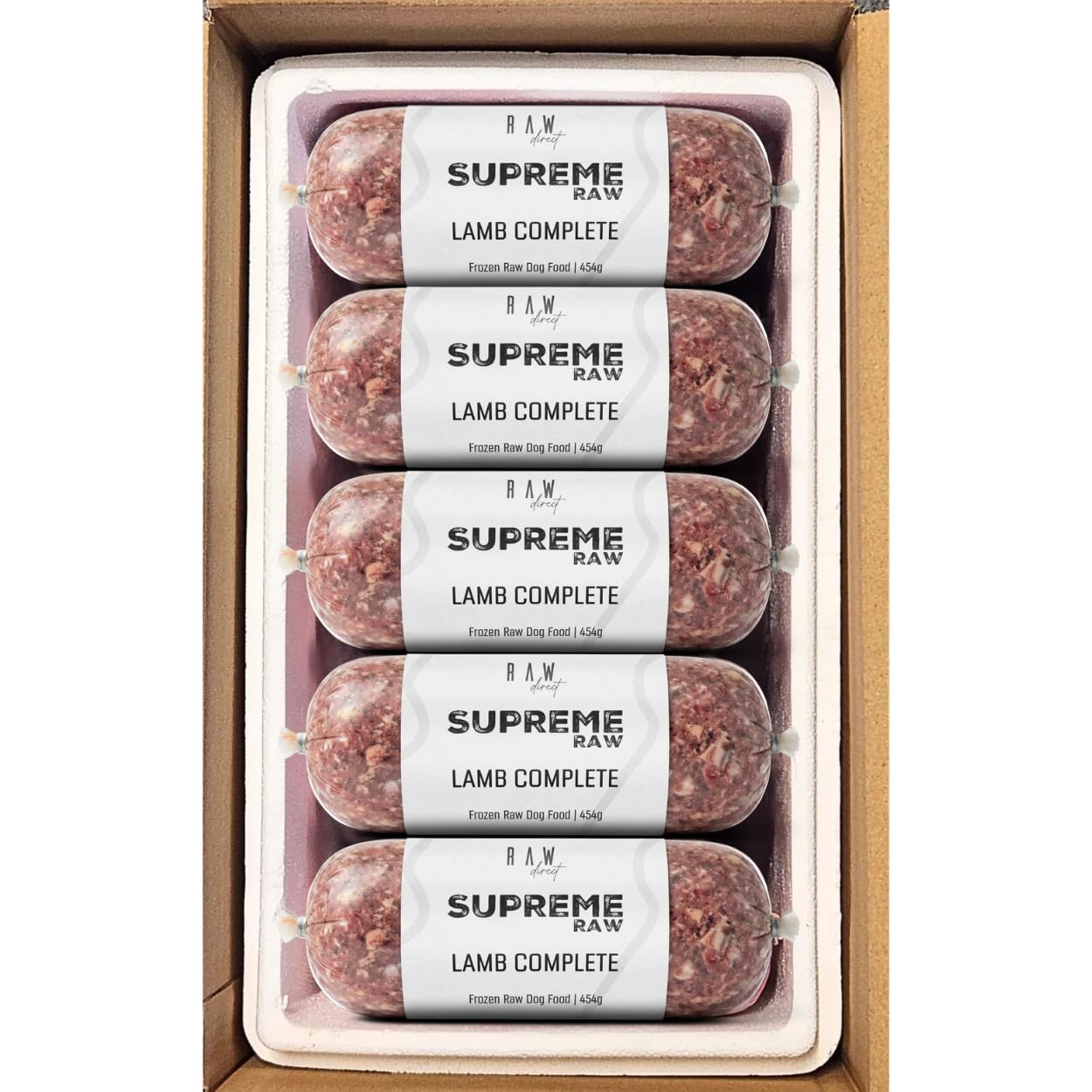 RAW DIRECT Supreme Raw Frozen BARF Dog Food - 454g Rolls - Variety Flavours – Box of 10, 20, 30 Rolls - Premium Natural Barf Diet - High-Protein, Grain-Free & Nutrient-Rich (10, LAMB COMPLETE)