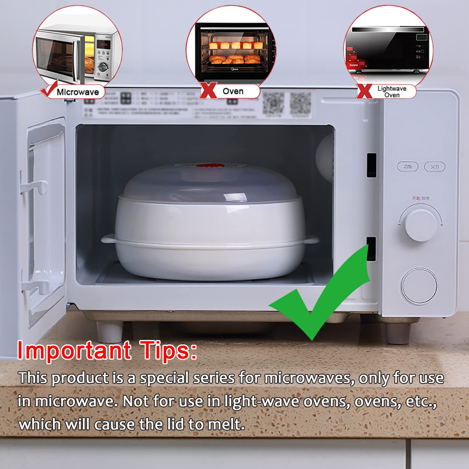 Vaporizador de verduras para microondas, vaporizador de microondas para verduras, tazón de calefacción para microondas, micro utensilios de cocina para cocinar (1 capa) 7