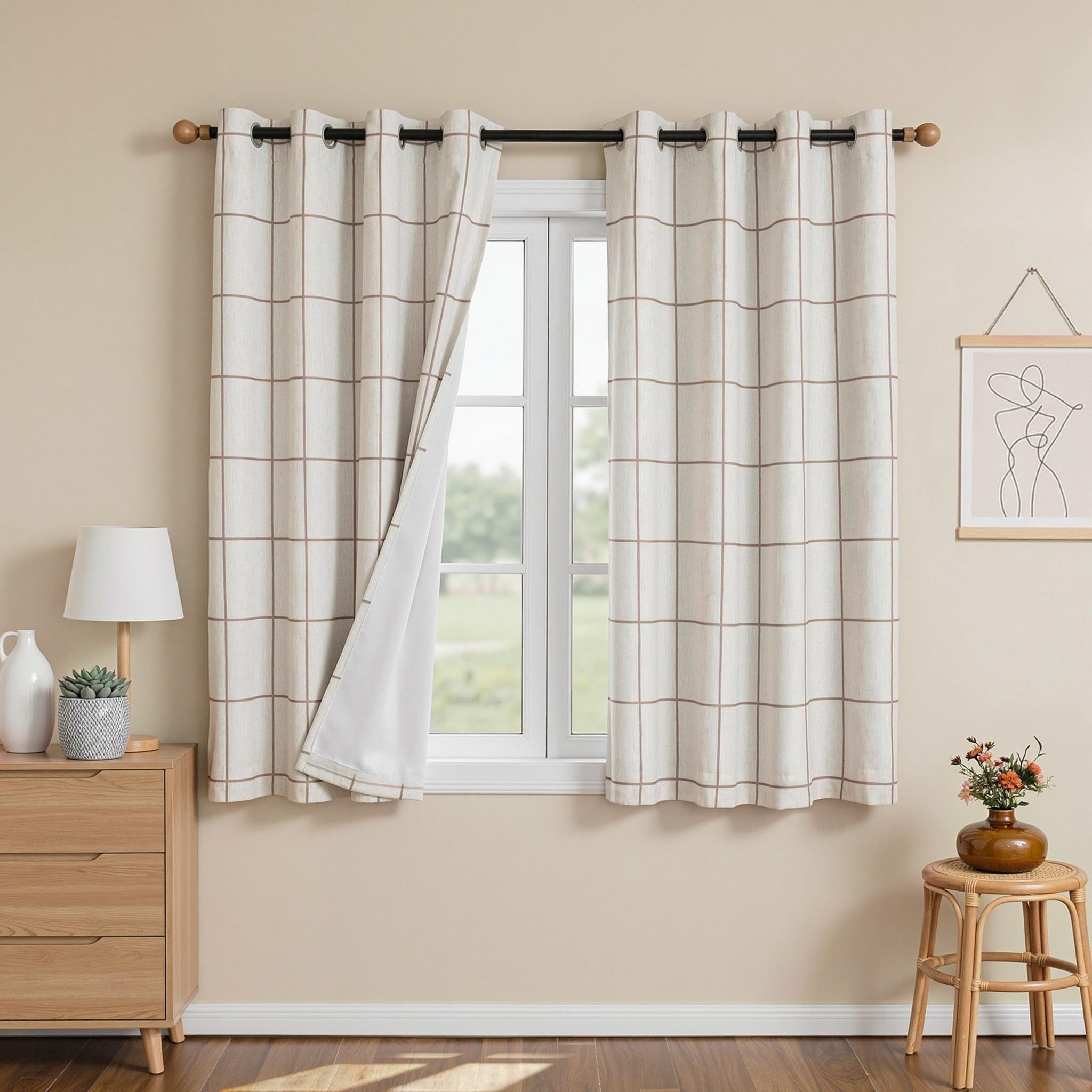 MYSKY HOME Brown Plaid Blackout Curtains for Bedroom and Living Room