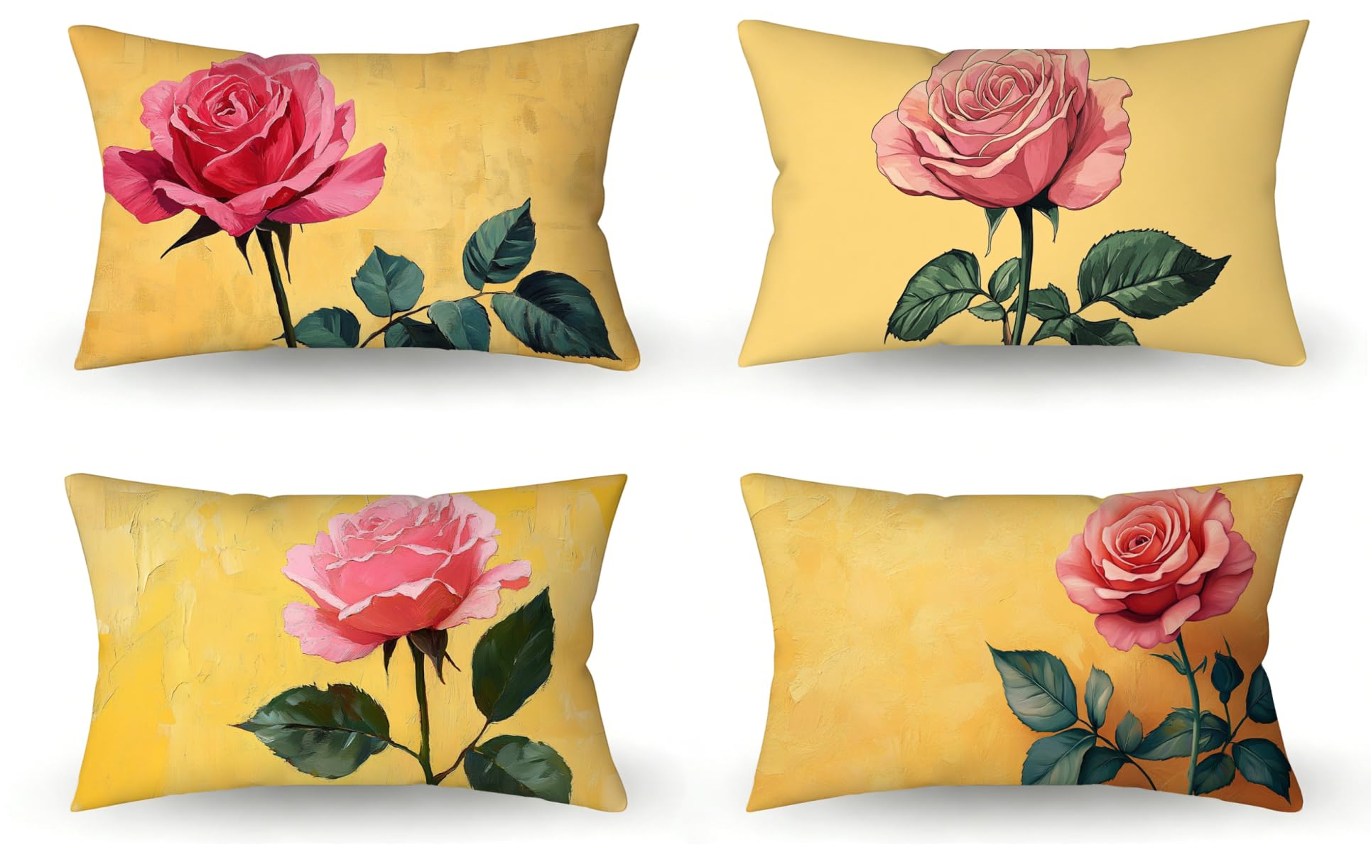 Taie d'oreiller velours 50x80 rose jaune lot de 4 coussins de canapé déco