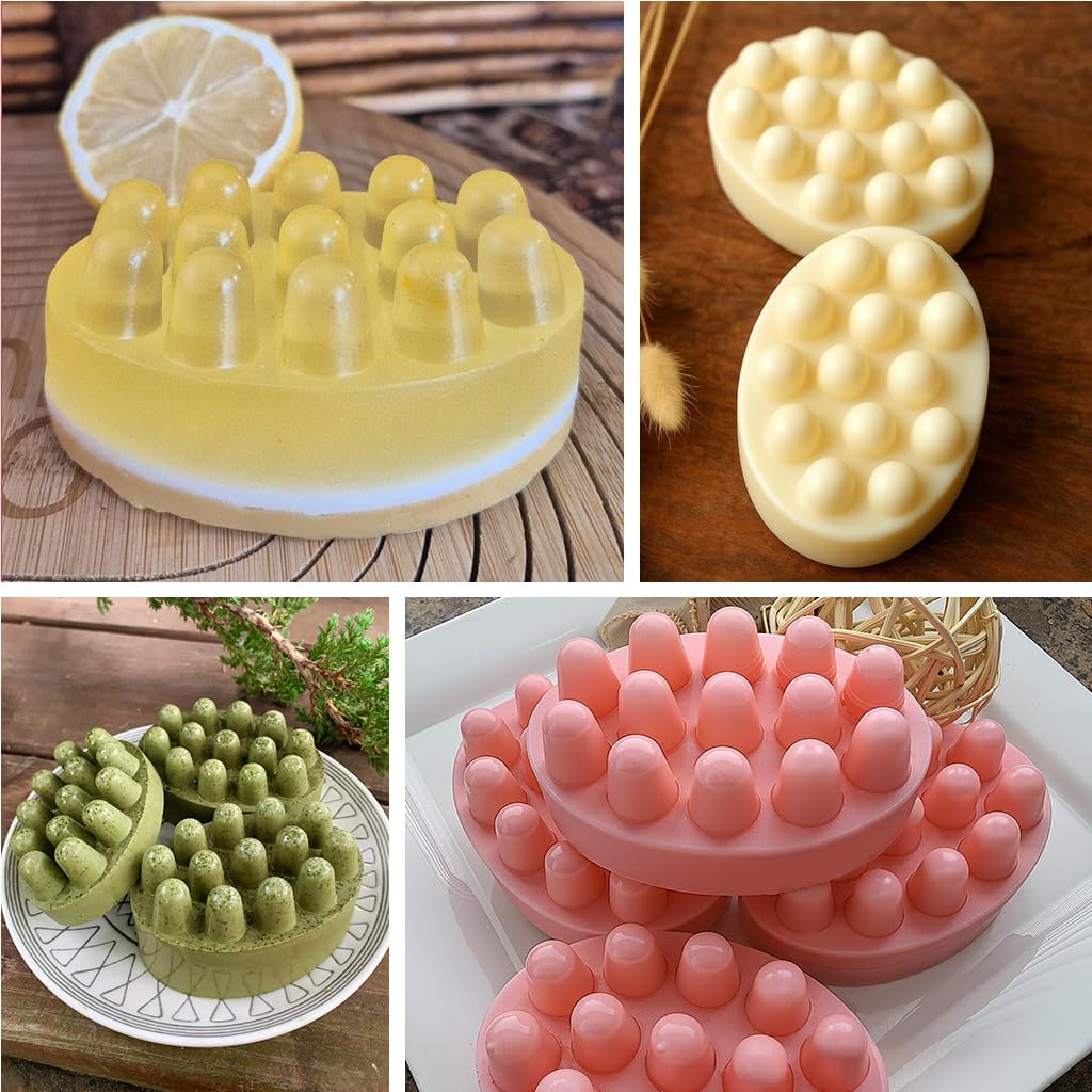 SJ Massage Soap Mold - 2 Pcs, 4 Cavities Silicone Soap Mold for Soap Making, Handmade Hair Brush Shampoo Bar Molds, Food Grade BPA Free(Blue and Green) - Image 5