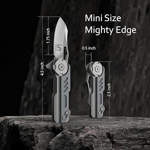 Miniatura 8 de UNIQTINT Mini EDC - Cuchillo plegable para caballeros con mango de acero inoxidable, cuchillo de bolsillo de 2.4 onzas con hoja de acero M390 de 1.8