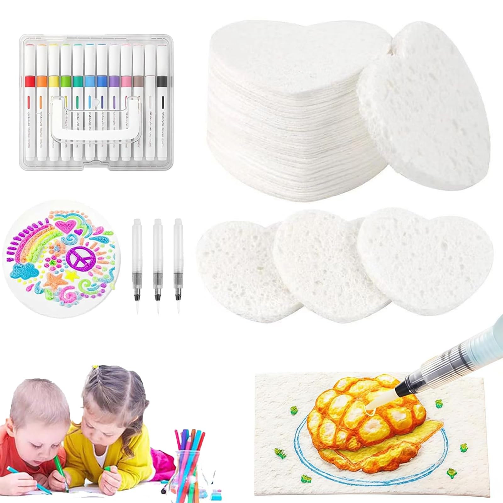 Llelemamo Love Magic Puffy Paint, 10Pcs Magic Puffy Paint Pens, 3D Drawing Magic Canvas Sponge, Foam Texture Blank Painting Paper, Puffy Popcorn Drawing Pens Colors With 3D Ink, Diy Art Supplies (Love)