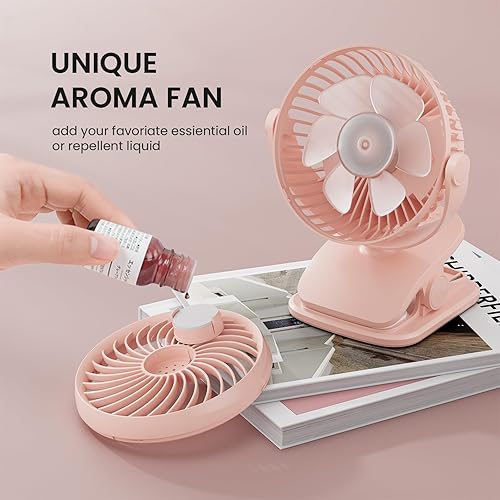 Miniatura 3 de Ventilador de clip con aroma a pilas AA, 4 velocidades, ventiladores personales pequeños de 5 pulgadas para cochecito de bebé, alimentado por USB,