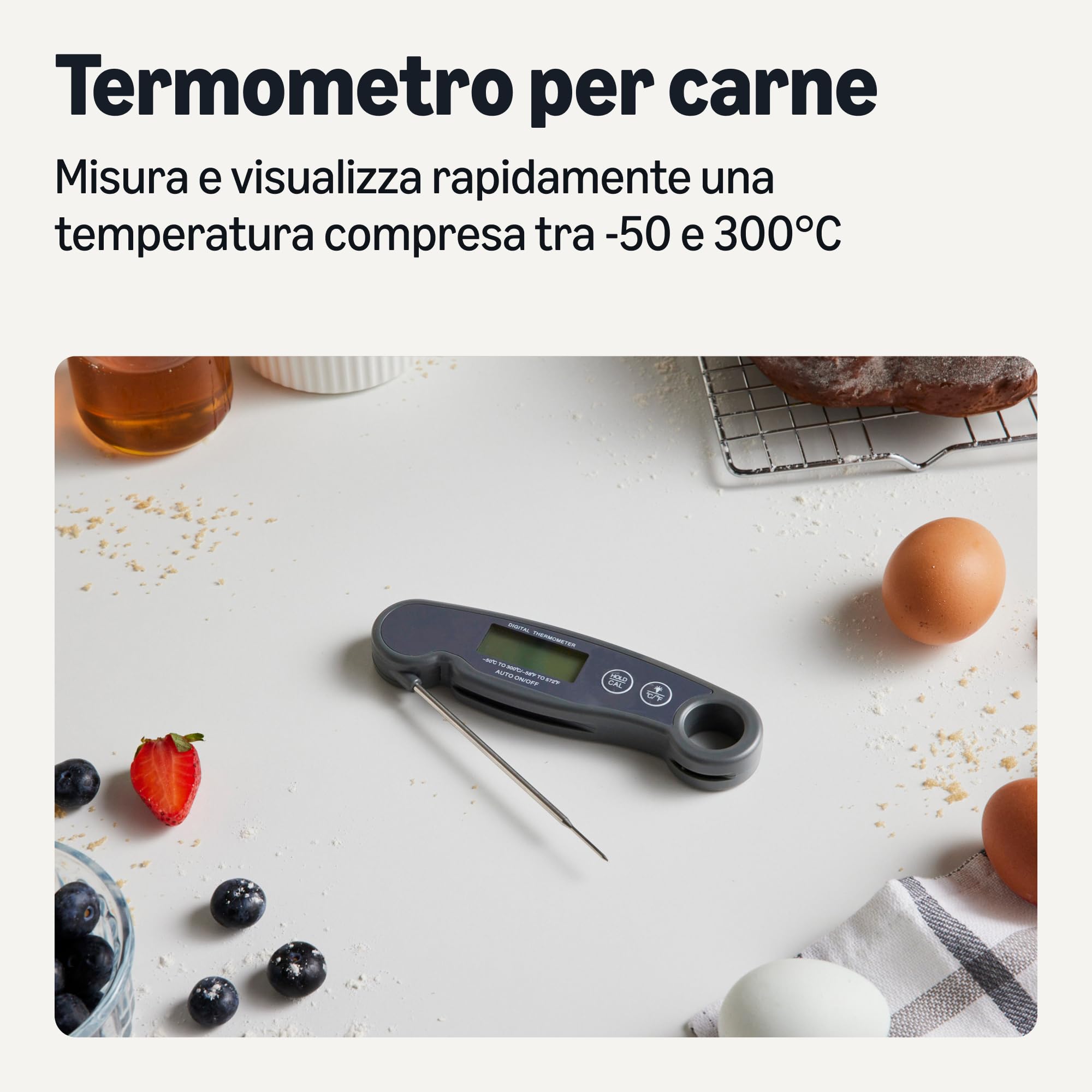 Amazon Basics Termometro Digitale per Carne a Lettura Istantanea, Resistente all'Acqua