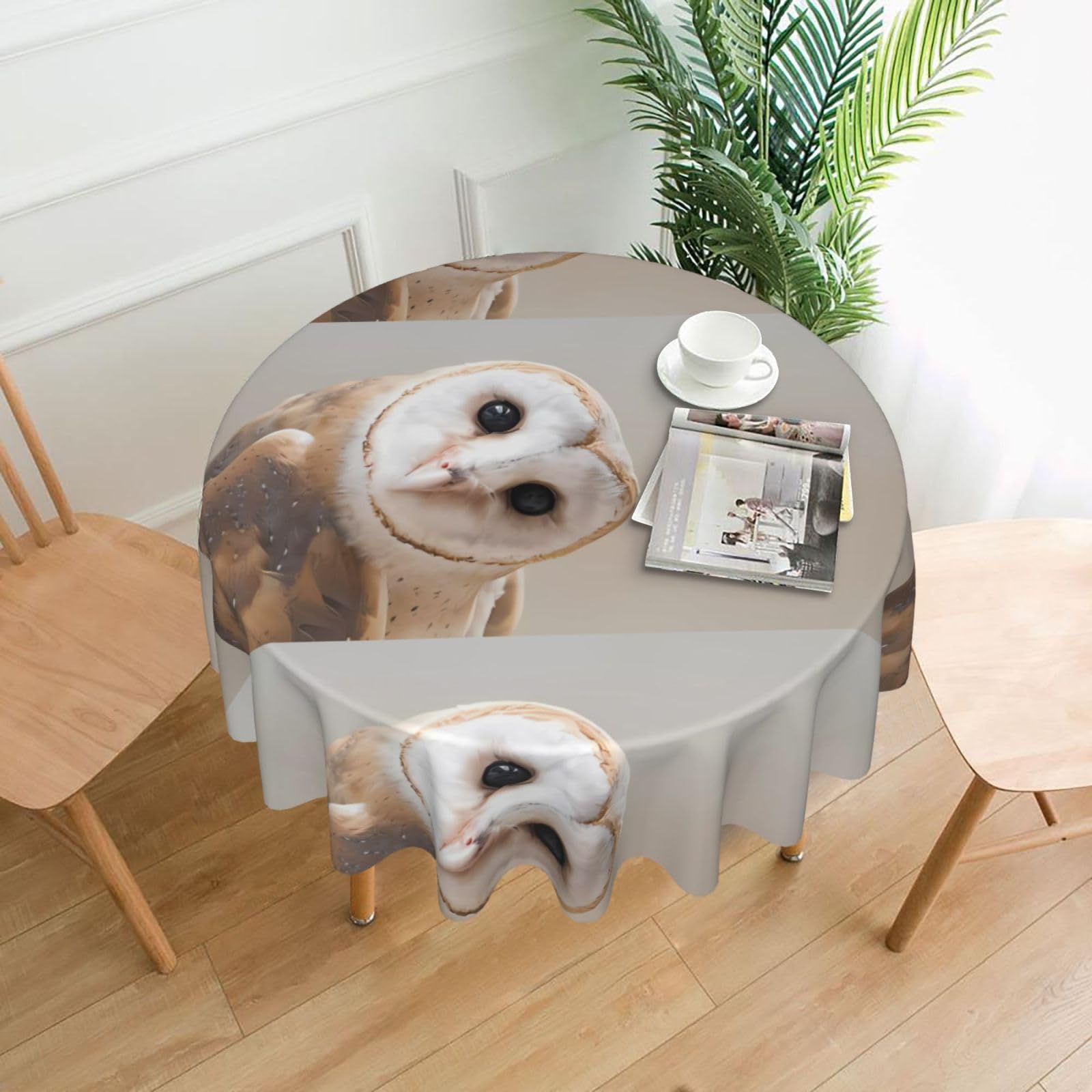 Hjfczh Black Funny Owl Prints Round Table Throw 60 Inch - Waterproof Table Cover - Soft & Wrinkle Resistant Decor Layer For Dinners, Parties & Everyday Use