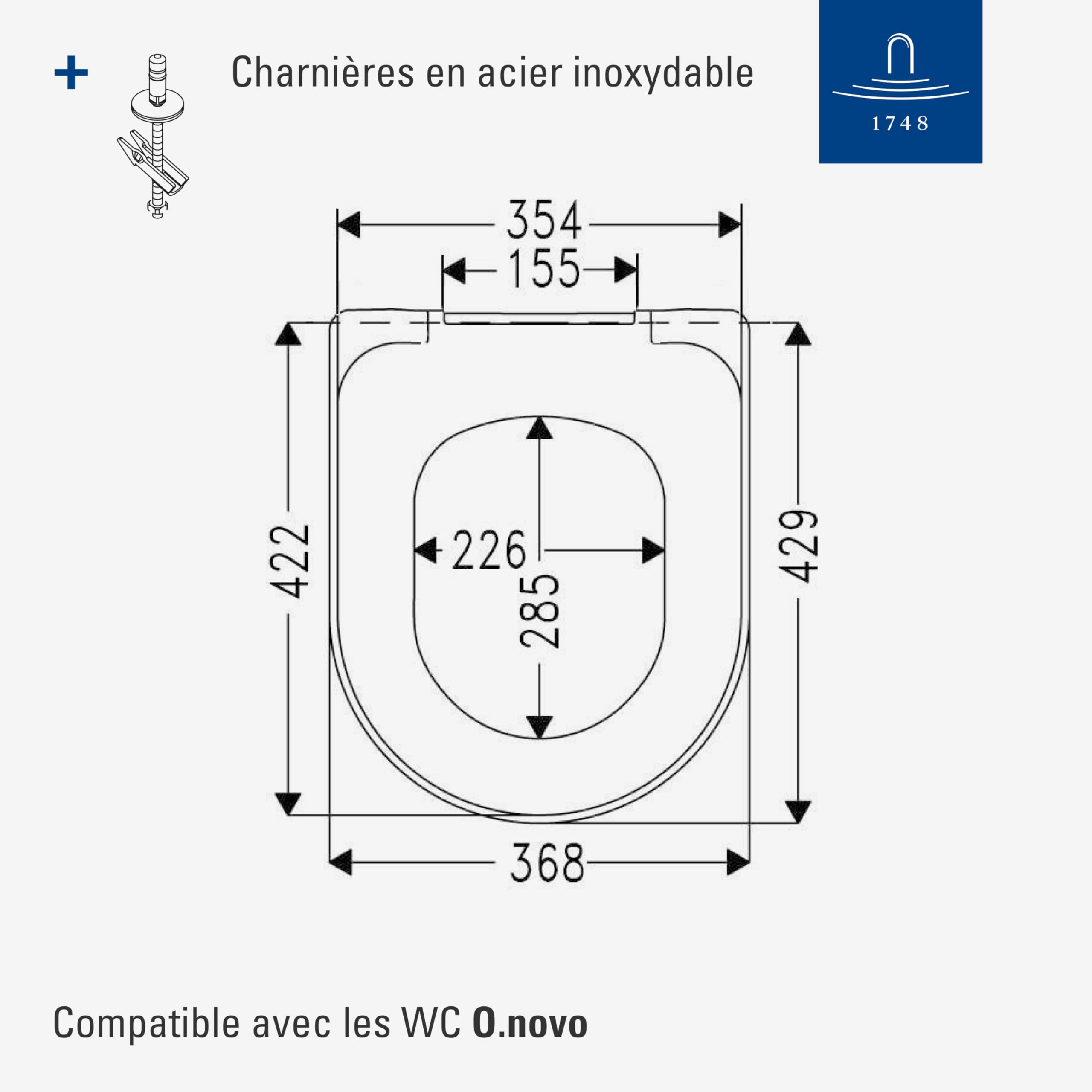 Villeroy & Boch Siège de WC O.novo avec fermeture automatique - Abattant D en plastique thermodurcissable, amovible e incassable - Pièce d’origine - blanc alpin brillant