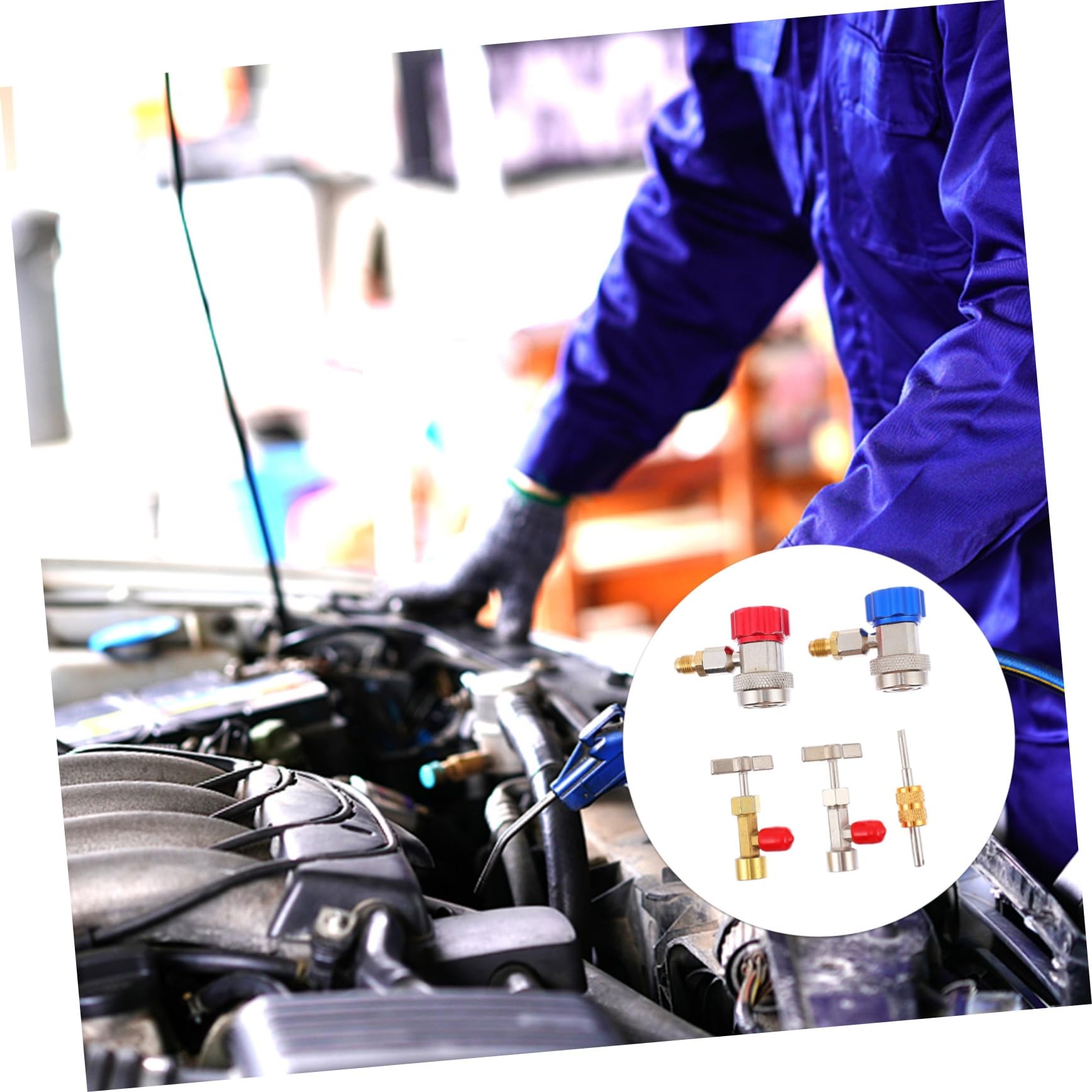 Zerodeko 1Satz Kfz Kühlmittel Nachfüllkit mit Selbstversiegelten Ventilen Niederdruck Schnellkupplern und Ventilkern Werkzeug Adapter für Fahrzeuge Langlebig und Einfach