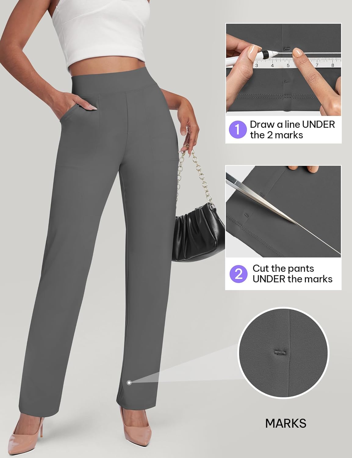 AVAMO Womens Yoga Pants Straight Leg Stretchy Work Pants High Waist Pull On Business Casual Office Slacks with Pockets - Image 4