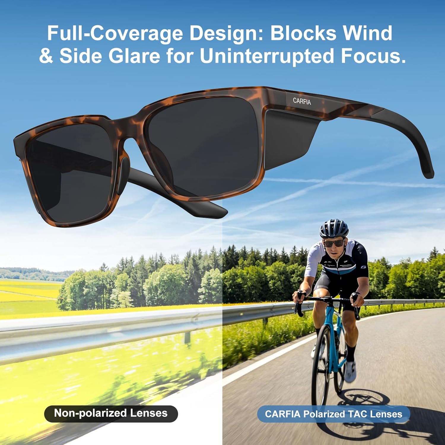 CARFIA Retro Sport Casual Polarized Sunglasses For Men Women With Removable Side Shield, UV 400 Protection CA0921