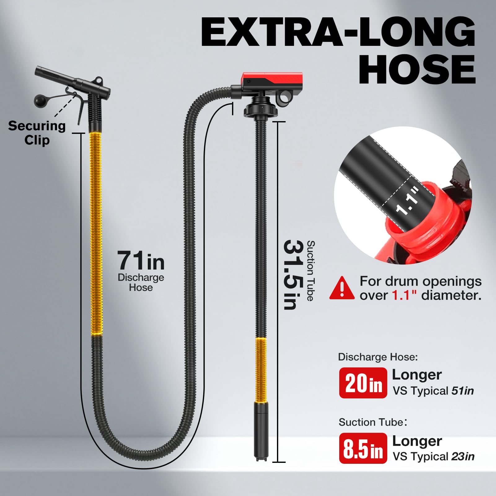 Pompe de transfert de carburant automatique avec arrêt automatique, 180,3 cm, tuyau de 180,3 cm, pompe à gaz portable alimentée par batterie avec 4 adaptateurs, pompe de transfert de liquide
