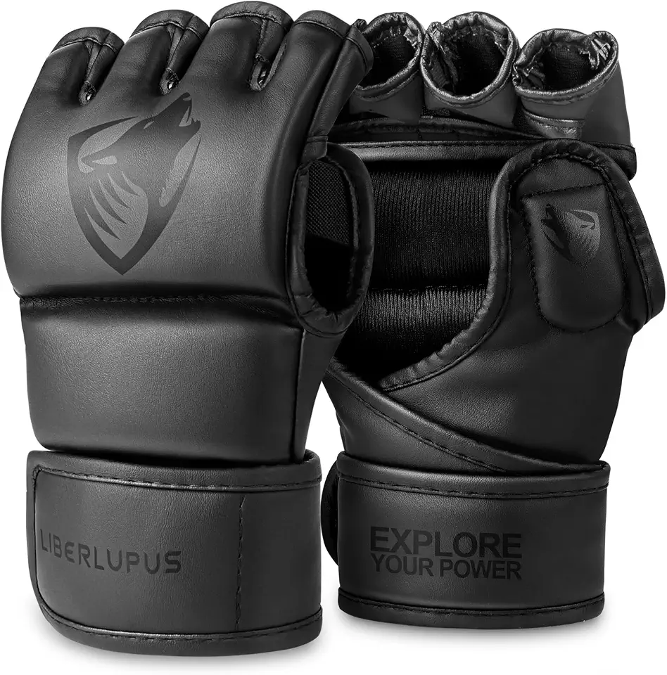 LIBERLUPUS MMA Gloves Sparring for Men– Open Palm Training Gloves for Grappling, Kickboxing, Muay Thai, Youth Self-Defense, Heavy Bag Workouts – Durable Synthetic Leather with Wrist Support