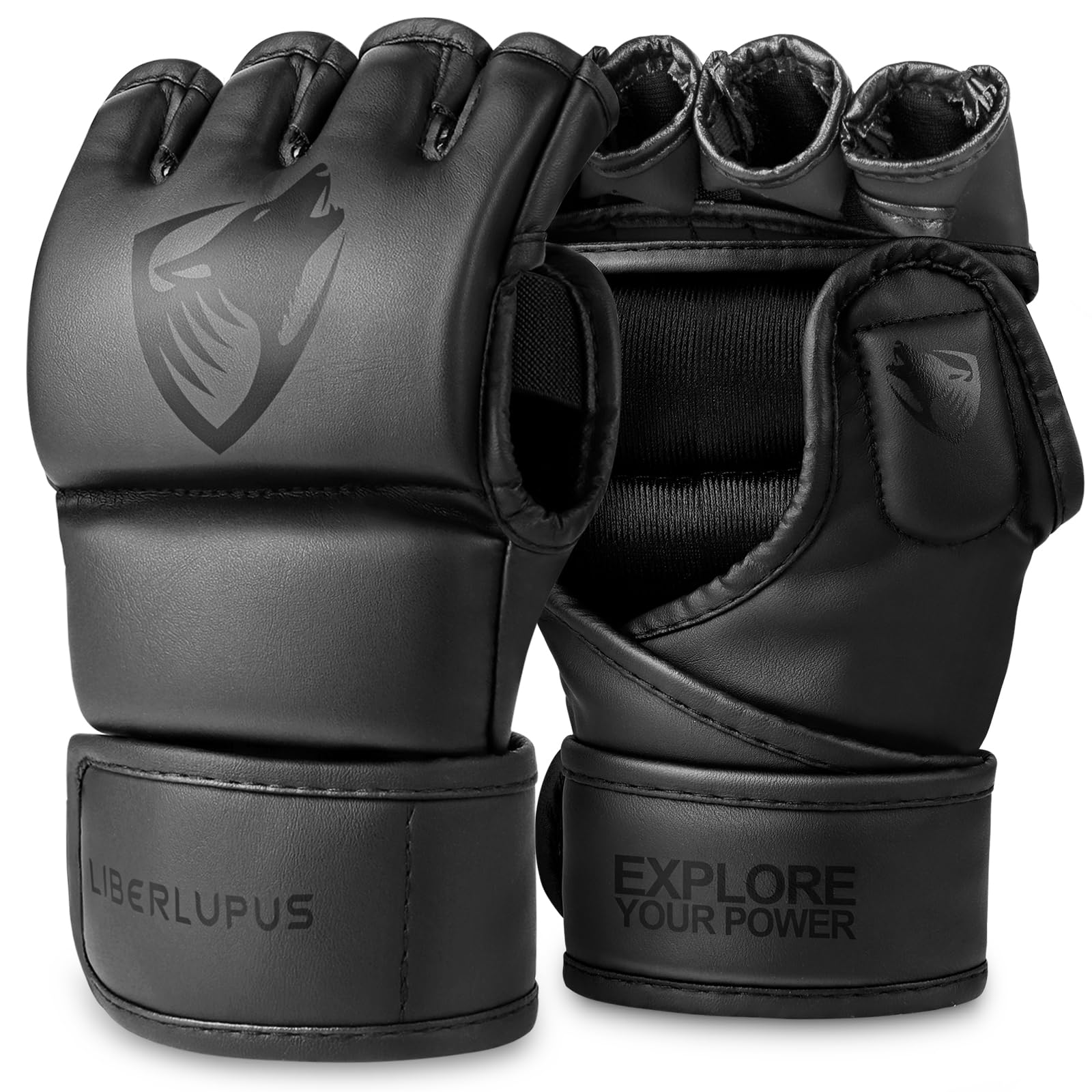 LIBERLUPUS MMA Gloves Sparring for Men– Open Palm Training Gloves for Grappling, Kickboxing, Muay Thai, Youth Self-Defense, Heavy Bag Workouts – Durable Synthetic Leather with Wrist Support