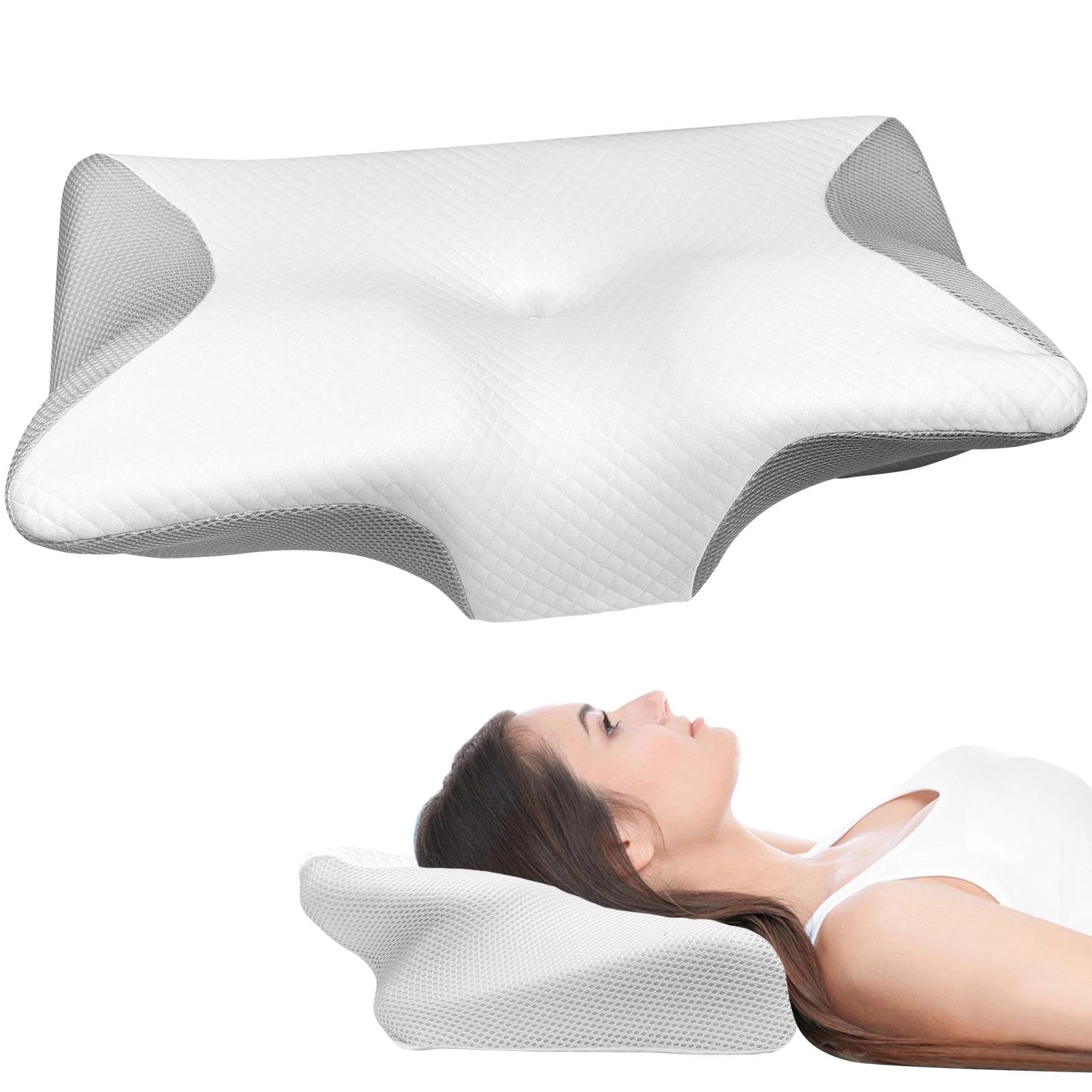 63 x 37 x 12cm Cuscino Cervicale, Cuscino Memory Foam, Cuscino Ortopedico, Cuscini per Cervicale, Cuscino Ergonomico, Guanciale per Chi Dorme di Fianco, sulla Schiena o sulla Pancia - 1