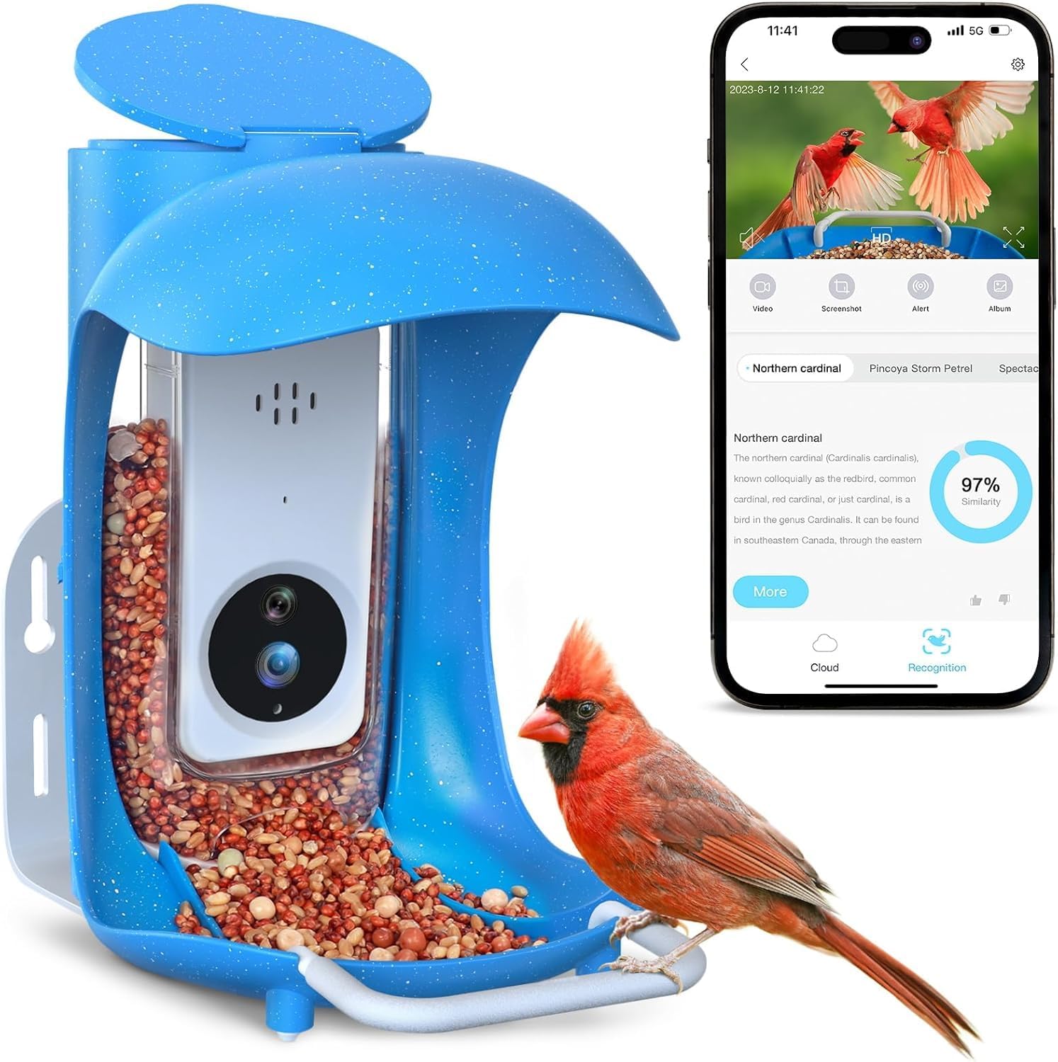 Birdock 1296P HD AI Identify Smart Bird Feeder with Camera,1296P HD AI Identify Wild Watching Camera, Auto Capture Videos & Motion Detection,Gift for Bird Lover (2.4G HZ WiFi)(Blue)