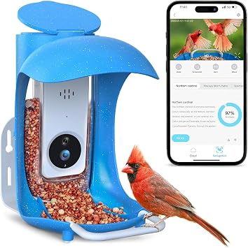Birdock 1296P HD AI Identify Smart Bird Feeder with Camera,1296P HD AI Identify Wild Watching Camera, Auto Capture Videos & Motion Detection,Gift for Bird Lover 2.4G HZ WiFiBlue